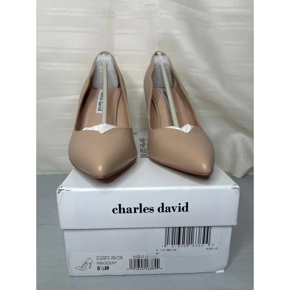 Charles David Innocent Stiletto Pumps Nude Leather Womens Size 8.5M